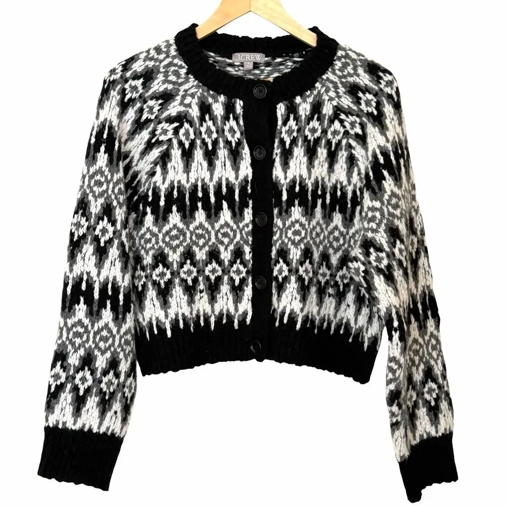 J. CREW Cropped Fair Isle Chunky Cardigan Sweater, New Without Tag, Size Medium
